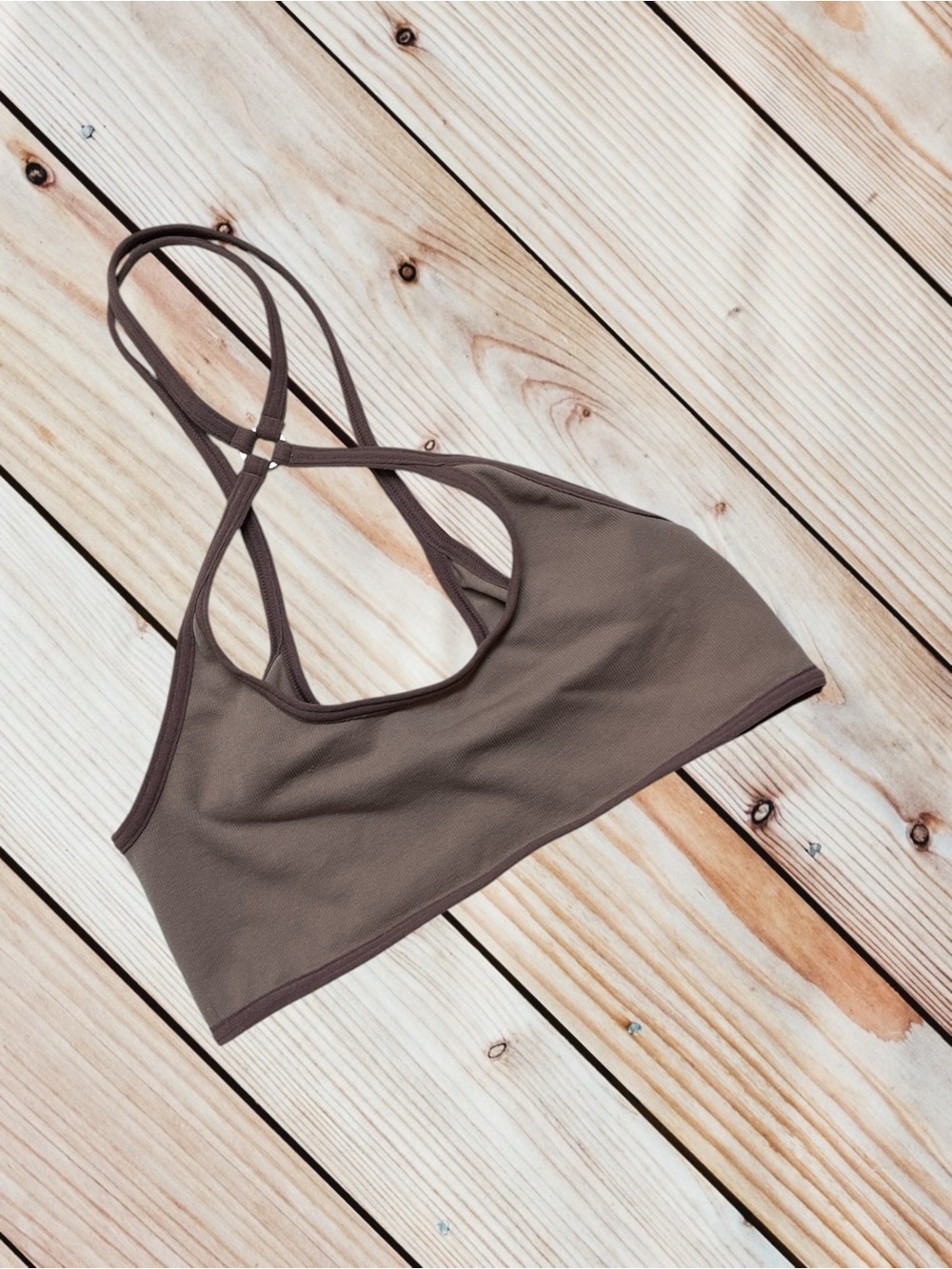 UO Out From Under XS/S seamless brown tan O ring halter cropped top